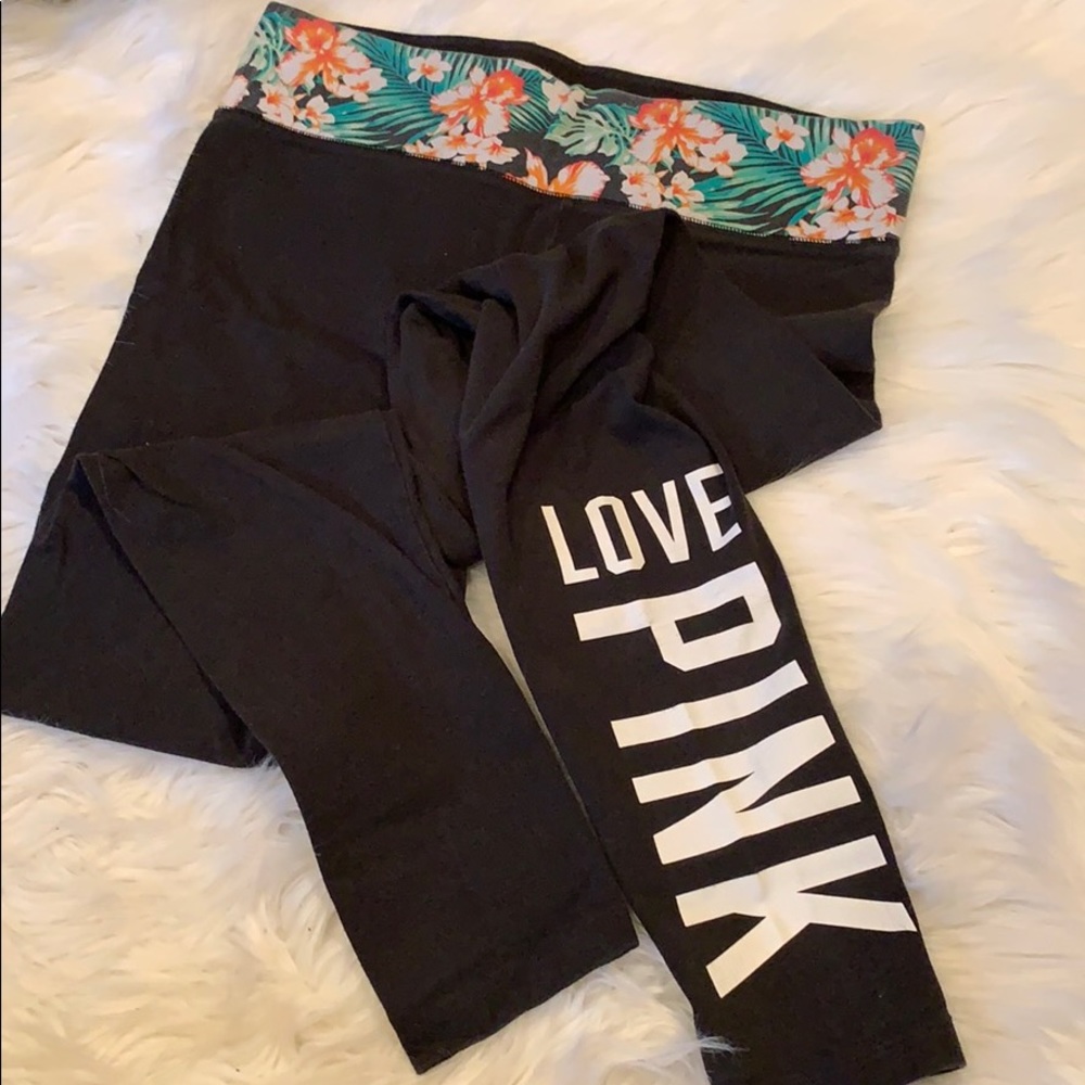 PINK yoga leggings design around waistband